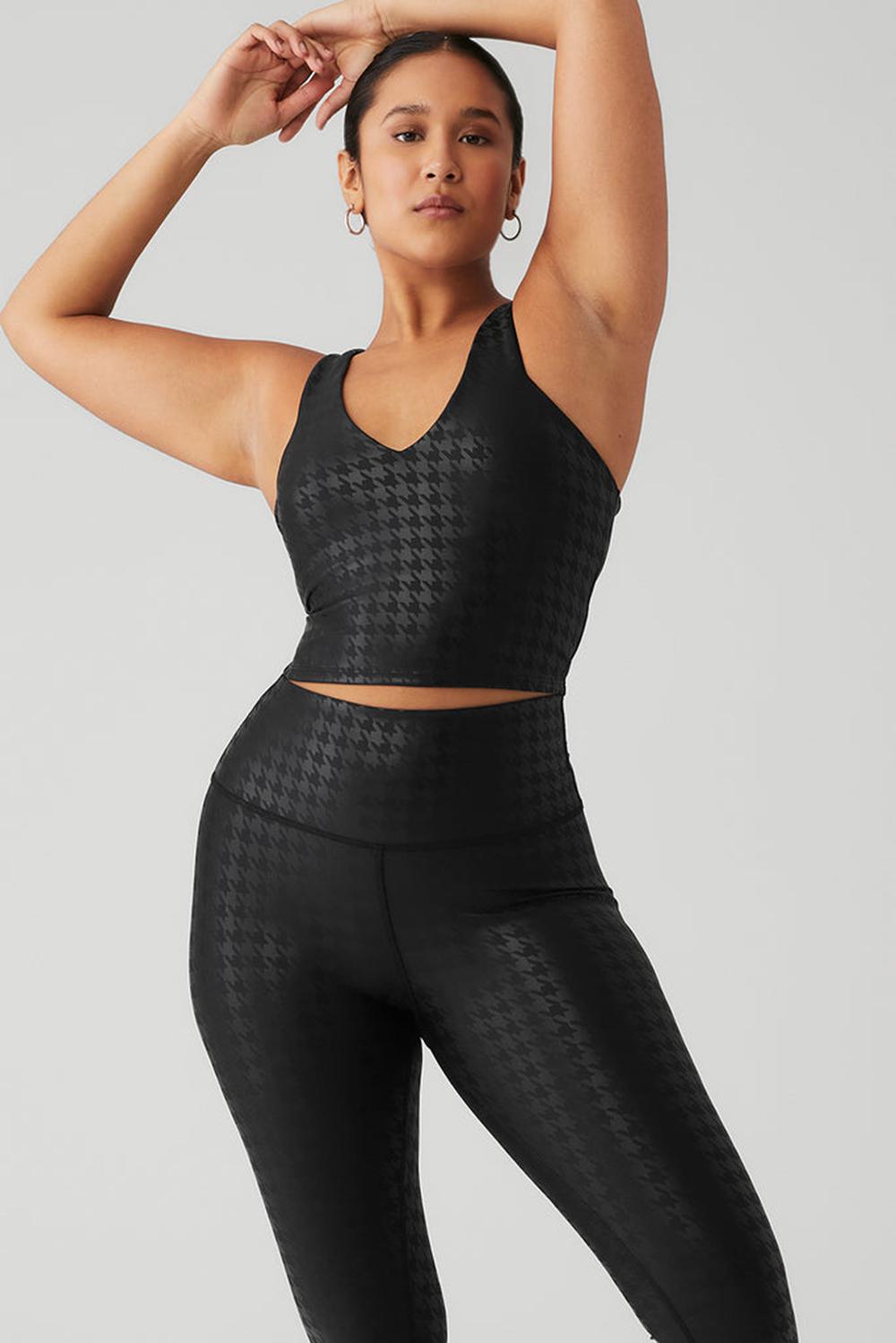Alo Yoga Airlift Glimmer Houndstooth Real Naisten Bra Tank Mustat | Suomi  4517-MKXYB