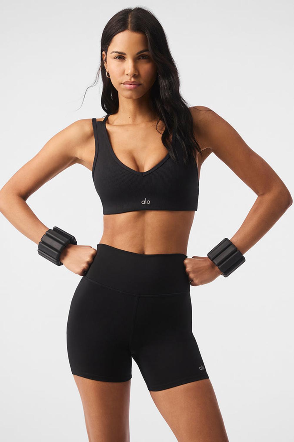 Alo Yoga Airlift Ribbed Jump Start V-Neck Naisten Urheiluliivi Mustat | Suomi  0169-UIVCF
