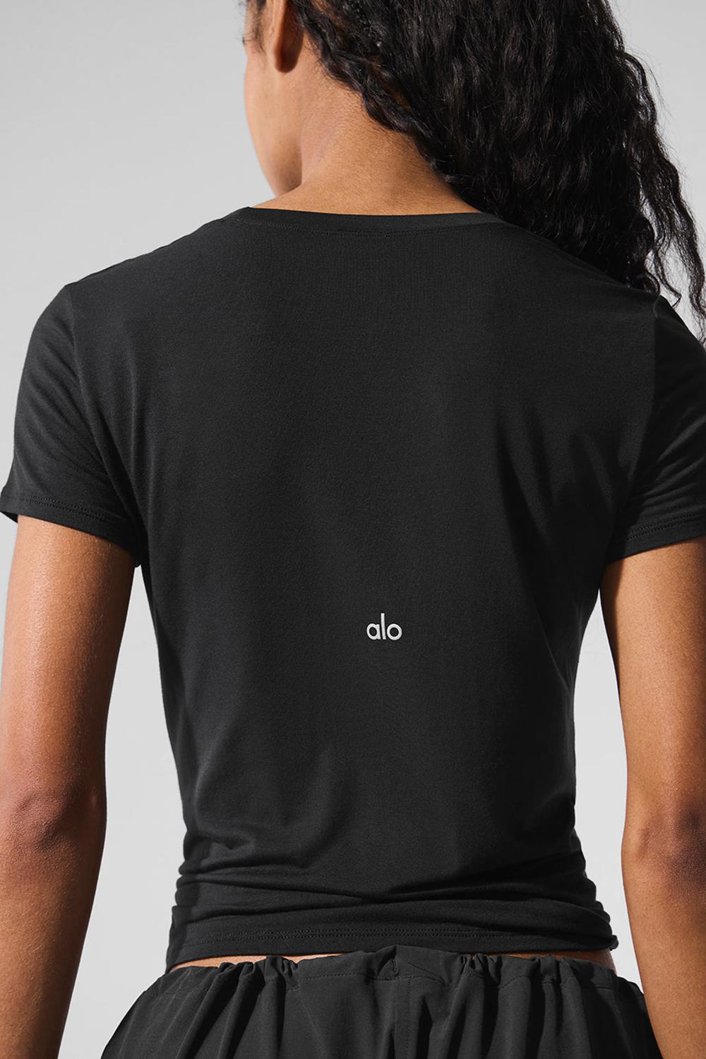 Alo Yoga All Day Naisten Short Sleeve Mustat | Suomi  6490-MULNB