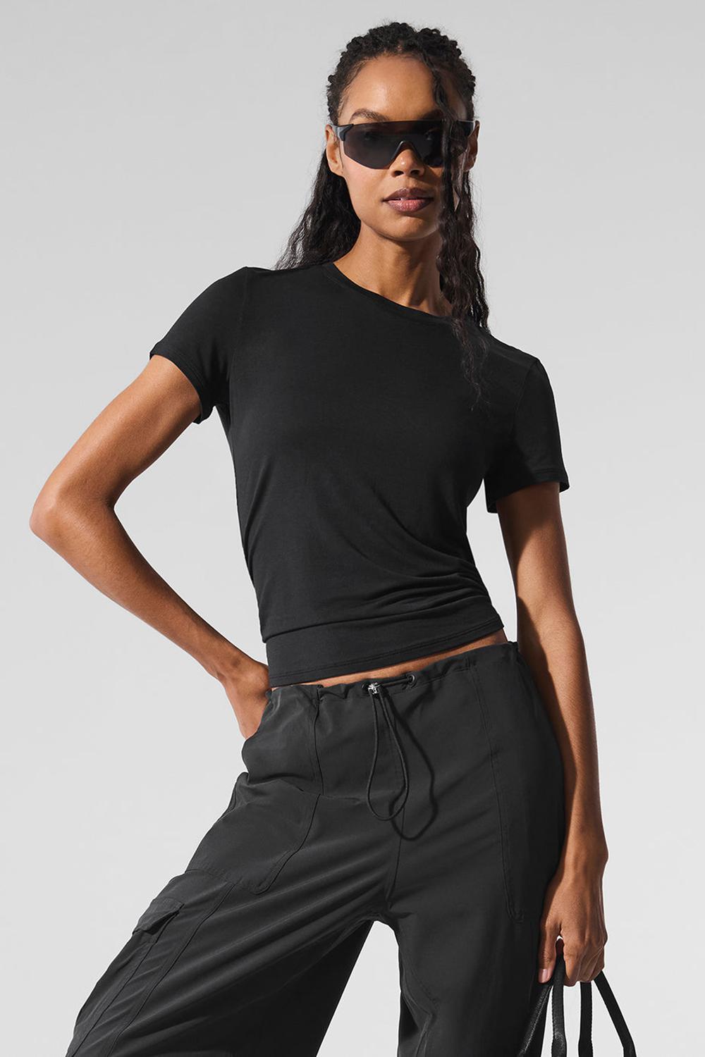 Alo Yoga All Day Naisten Short Sleeve Mustat | Suomi  6490-MULNB