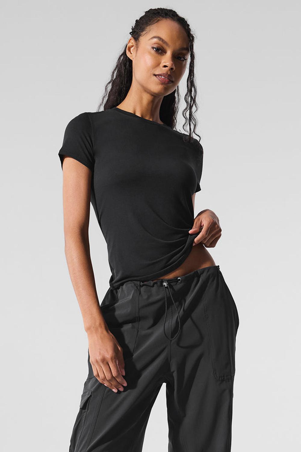 Alo Yoga All Day Naisten Short Sleeve Mustat | Suomi  6490-MULNB