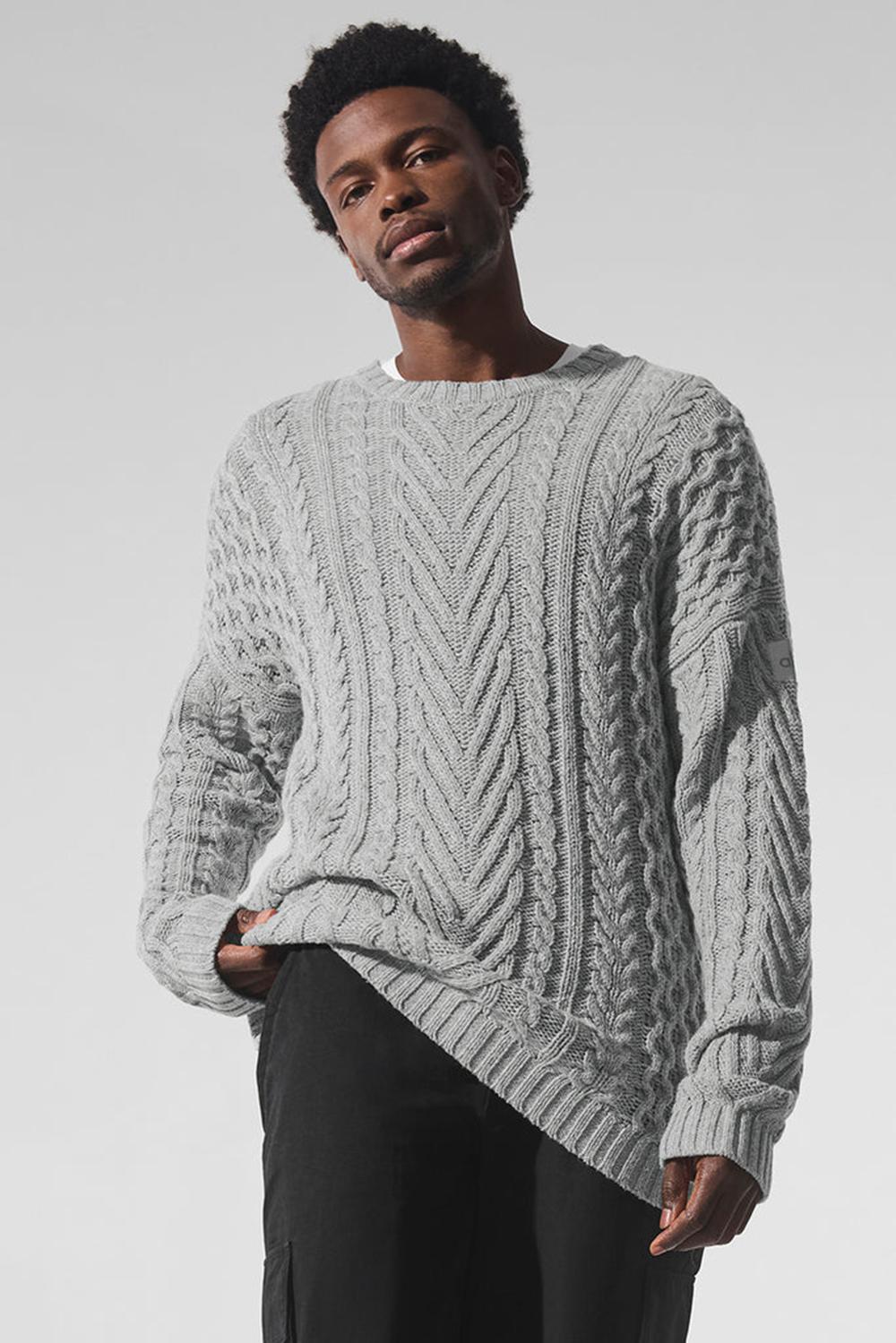 Alo Yoga Cable Knit Crew Neck Miesten Neulepuserot Harmaat | Suomi  9730-LUMIA