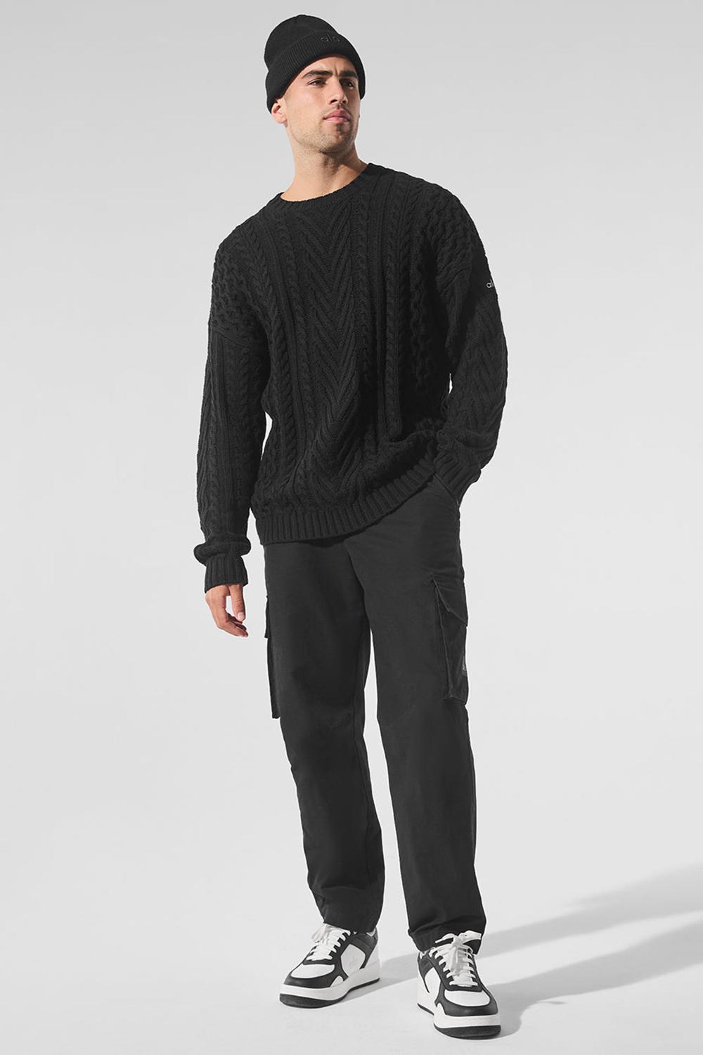 Alo Yoga Cable Knit Crew Neck Miesten Neulepuserot Mustat | Suomi  6342-JZUMX