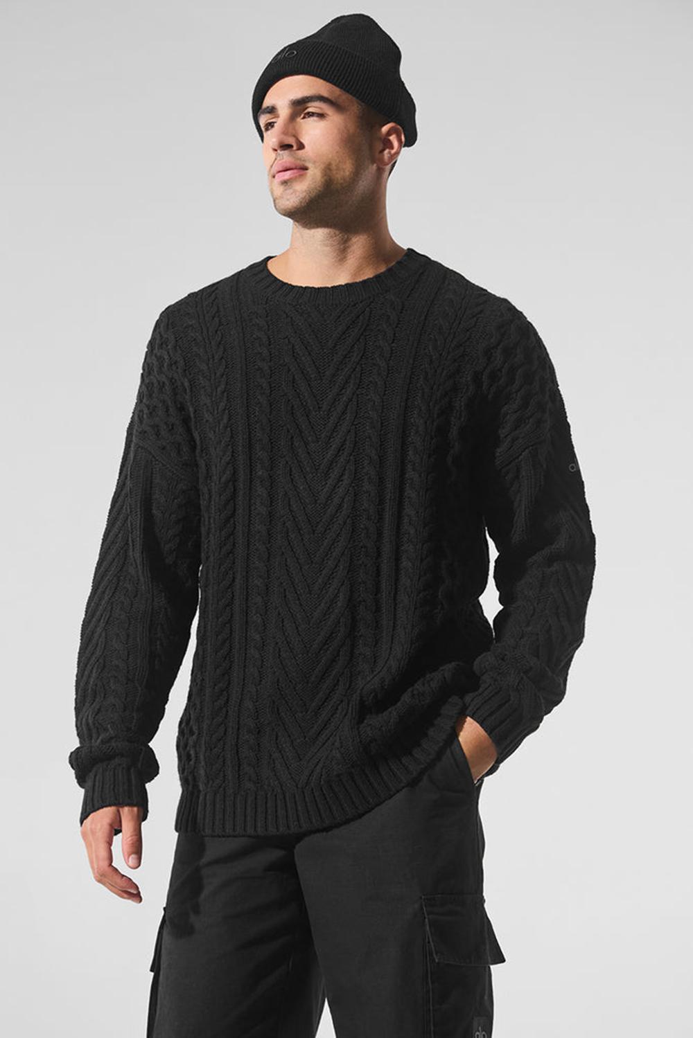 Alo Yoga Cable Knit Crew Neck Miesten Neulepuserot Mustat | Suomi  6342-JZUMX