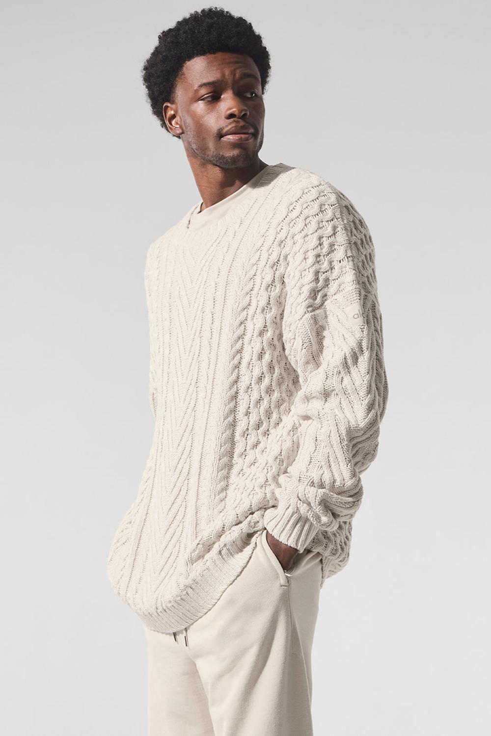 Alo Yoga Cable Knit Crew Neck Miesten Neulepuserot Bone | Suomi  4160-XCERD