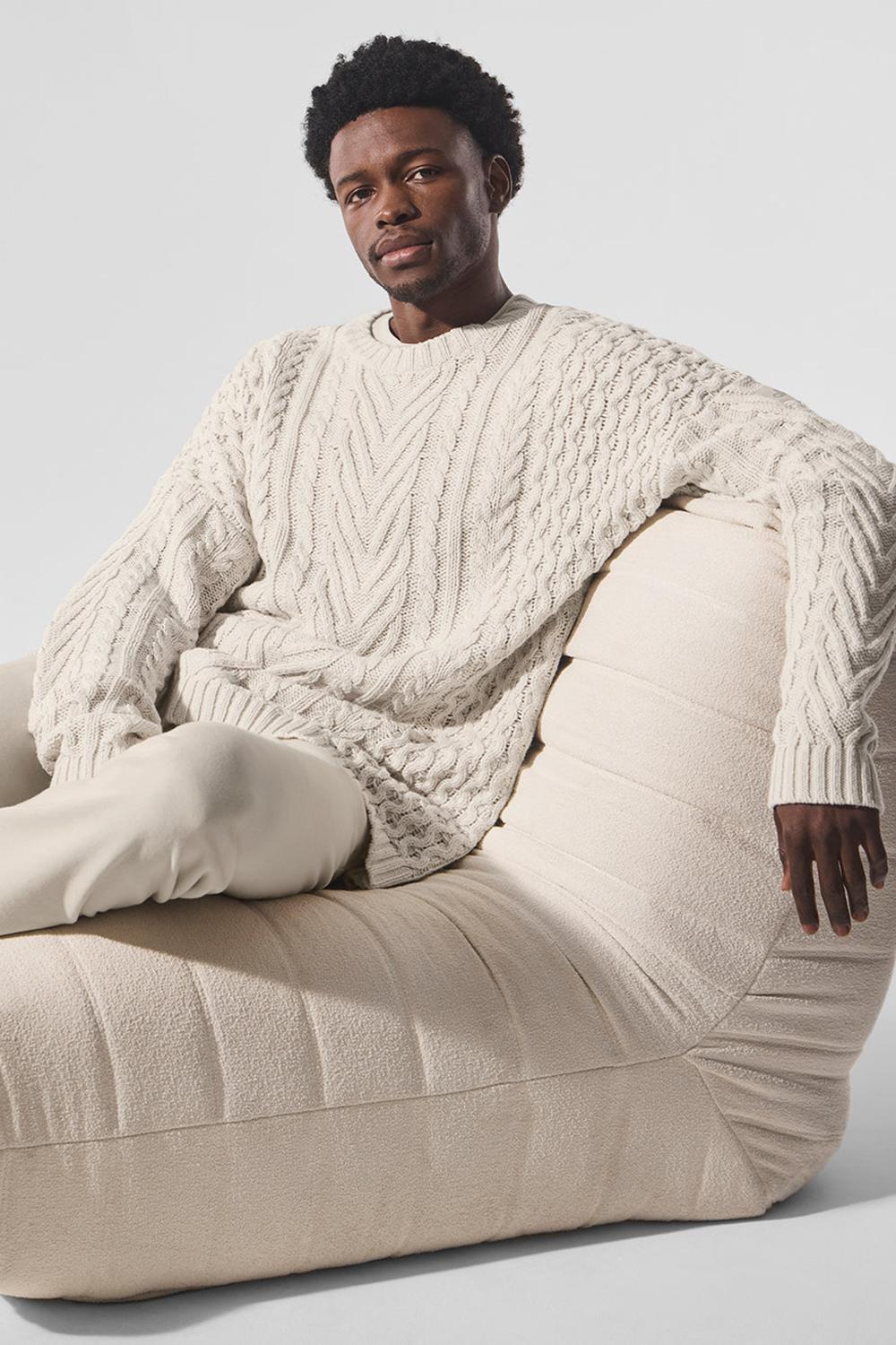 Alo Yoga Cable Knit Crew Neck Miesten Neulepuserot Bone | Suomi  4160-XCERD