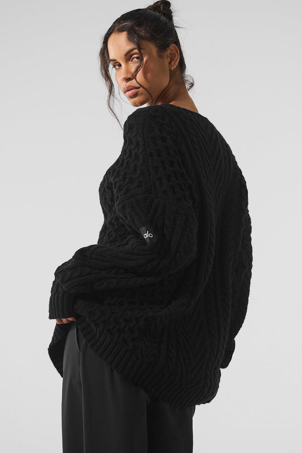 Alo Yoga Cable Knit Crew Neck Naisten Neulepuserot Mustat | Suomi  4893-PGZBV