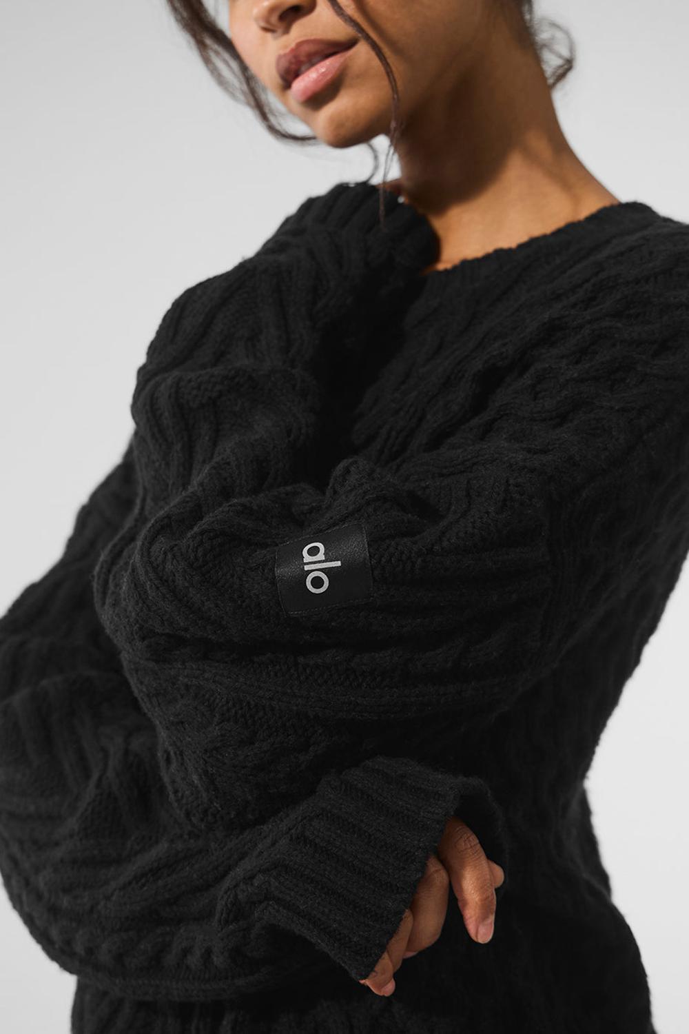 Alo Yoga Cable Knit Crew Neck Naisten Neulepuserot Mustat | Suomi  4893-PGZBV