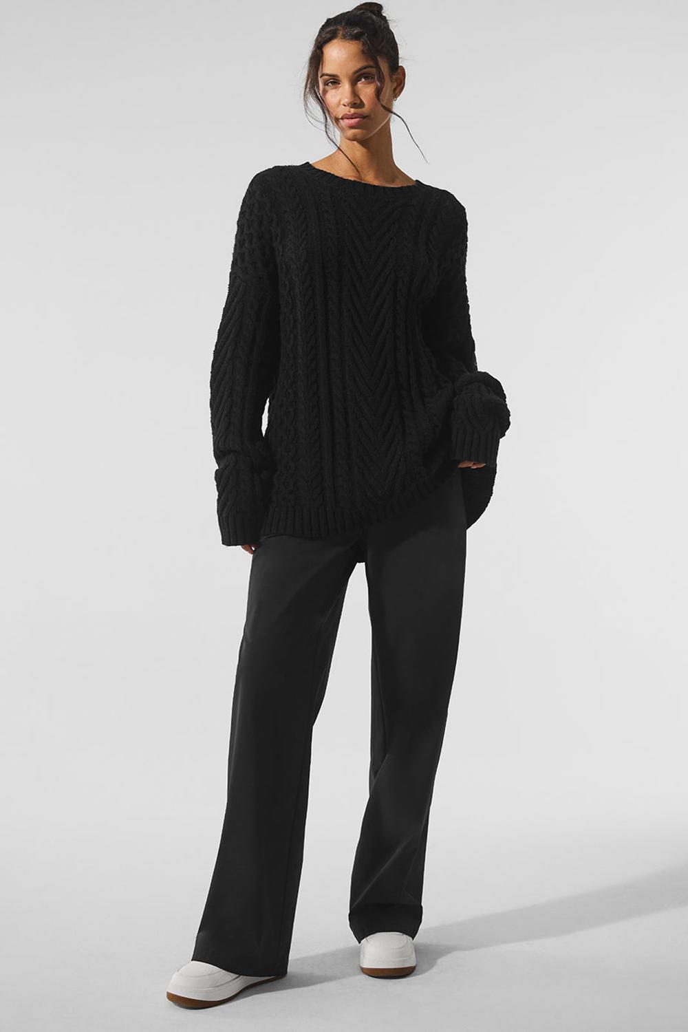 Alo Yoga Cable Knit Crew Neck Naisten Neulepuserot Mustat | Suomi  4893-PGZBV