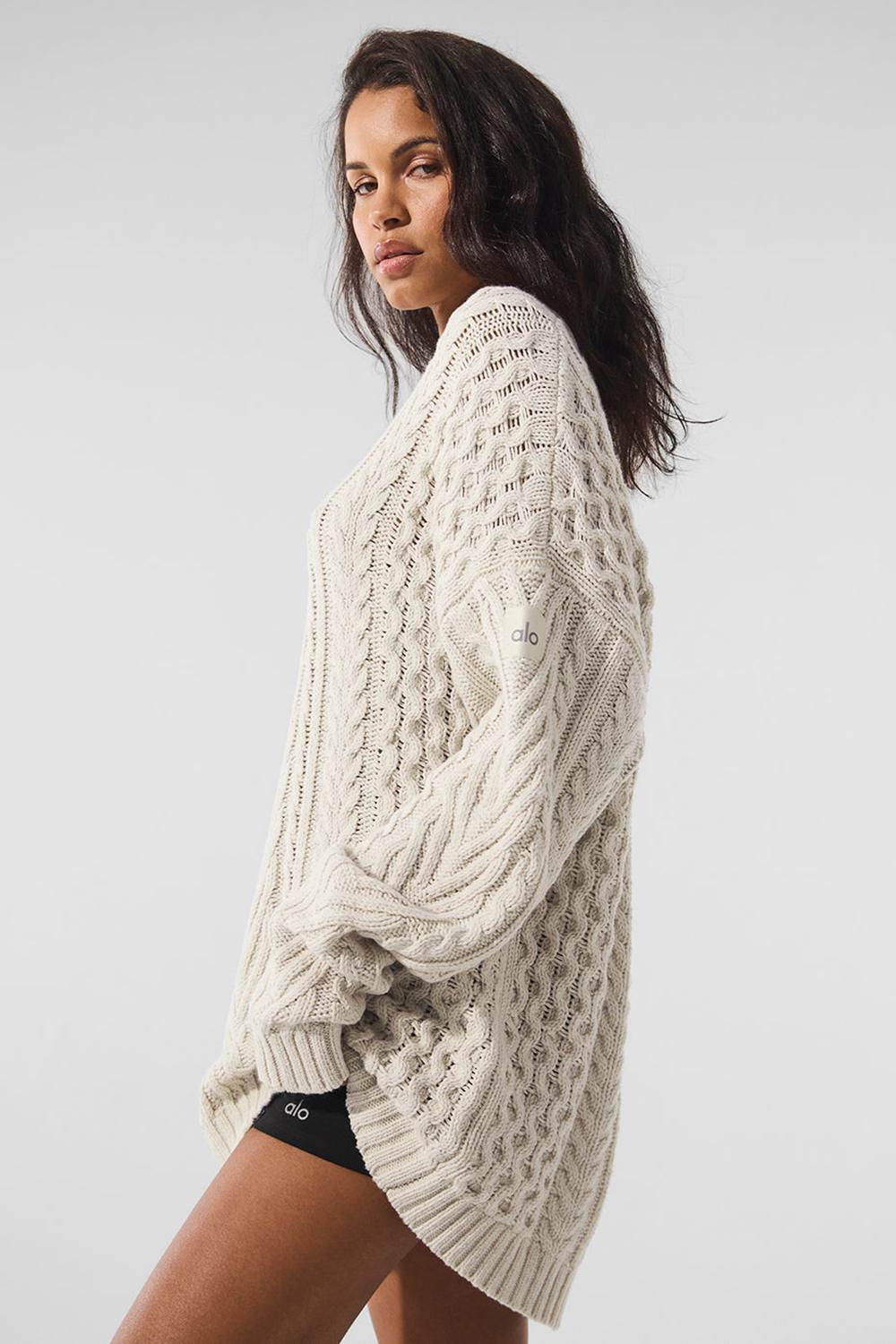 Alo Yoga Cable Knit Crew Neck Naisten Neulepuserot Bone | Suomi  9618-WDBYX
