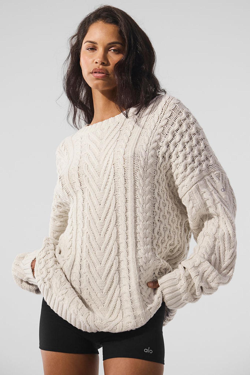 Alo Yoga Cable Knit Crew Neck Naisten Neulepuserot Bone | Suomi  9618-WDBYX