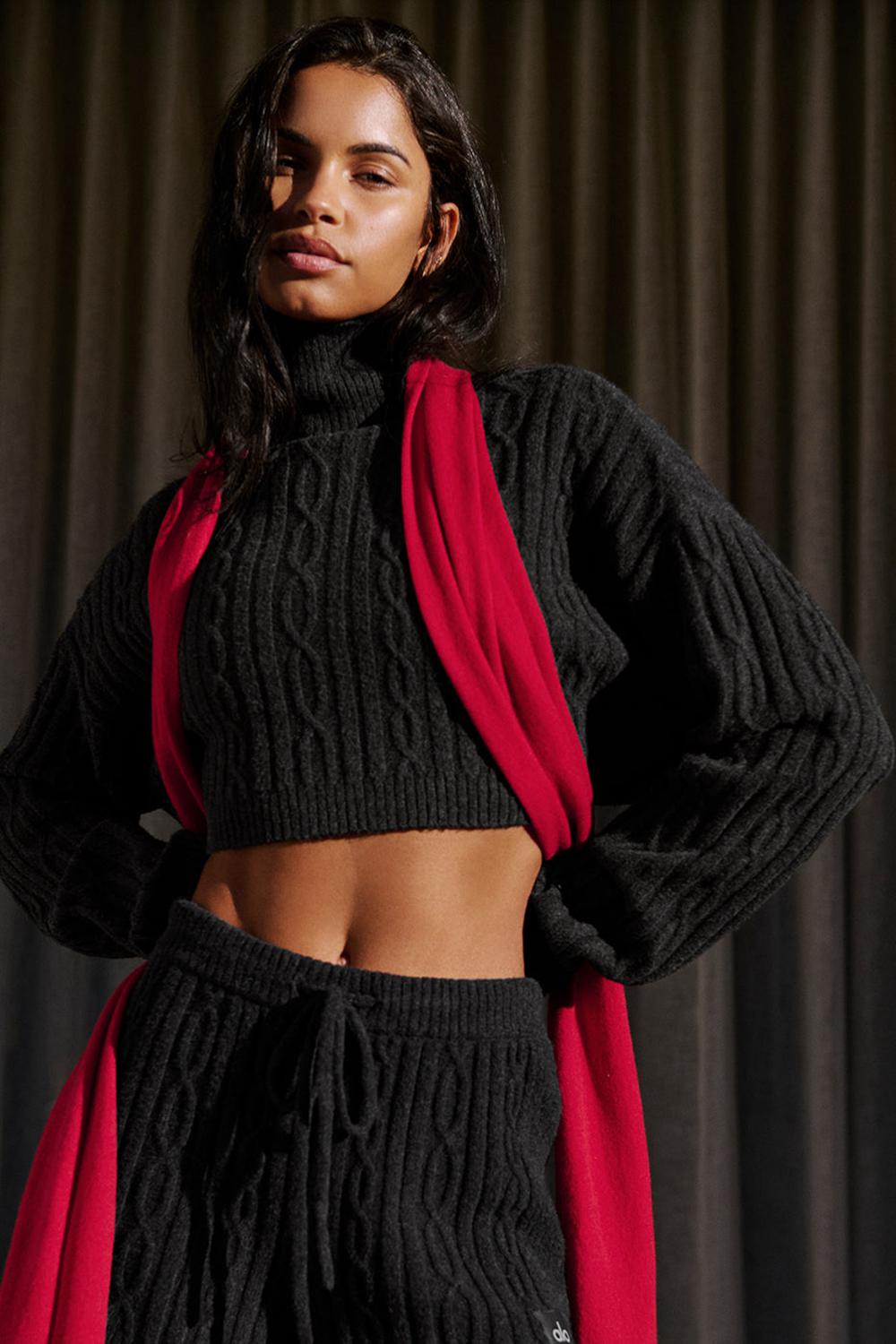 Alo Yoga Cable Knit Cropped Winter Bliss Turtleneck Naisten Pitkähihainen Tummanharmaat | Suomi  4687-ACOKE