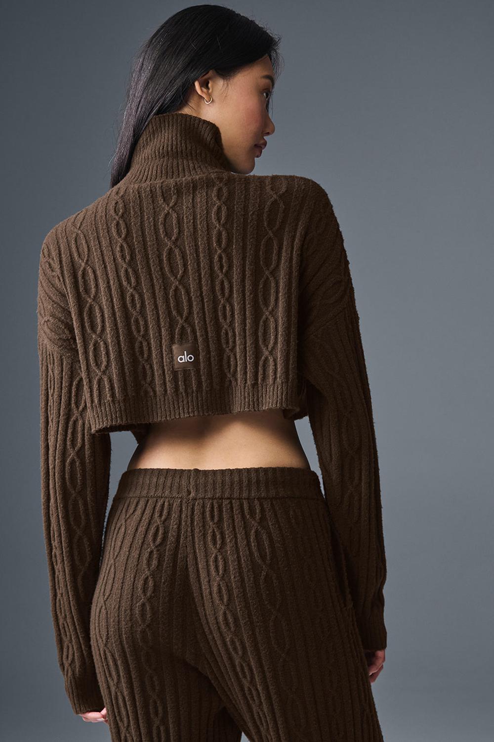 Alo Yoga Cable Knit Cropped Winter Bliss Turtleneck Naisten Pitkähihainen Espresso | Suomi  0246-LPBQI