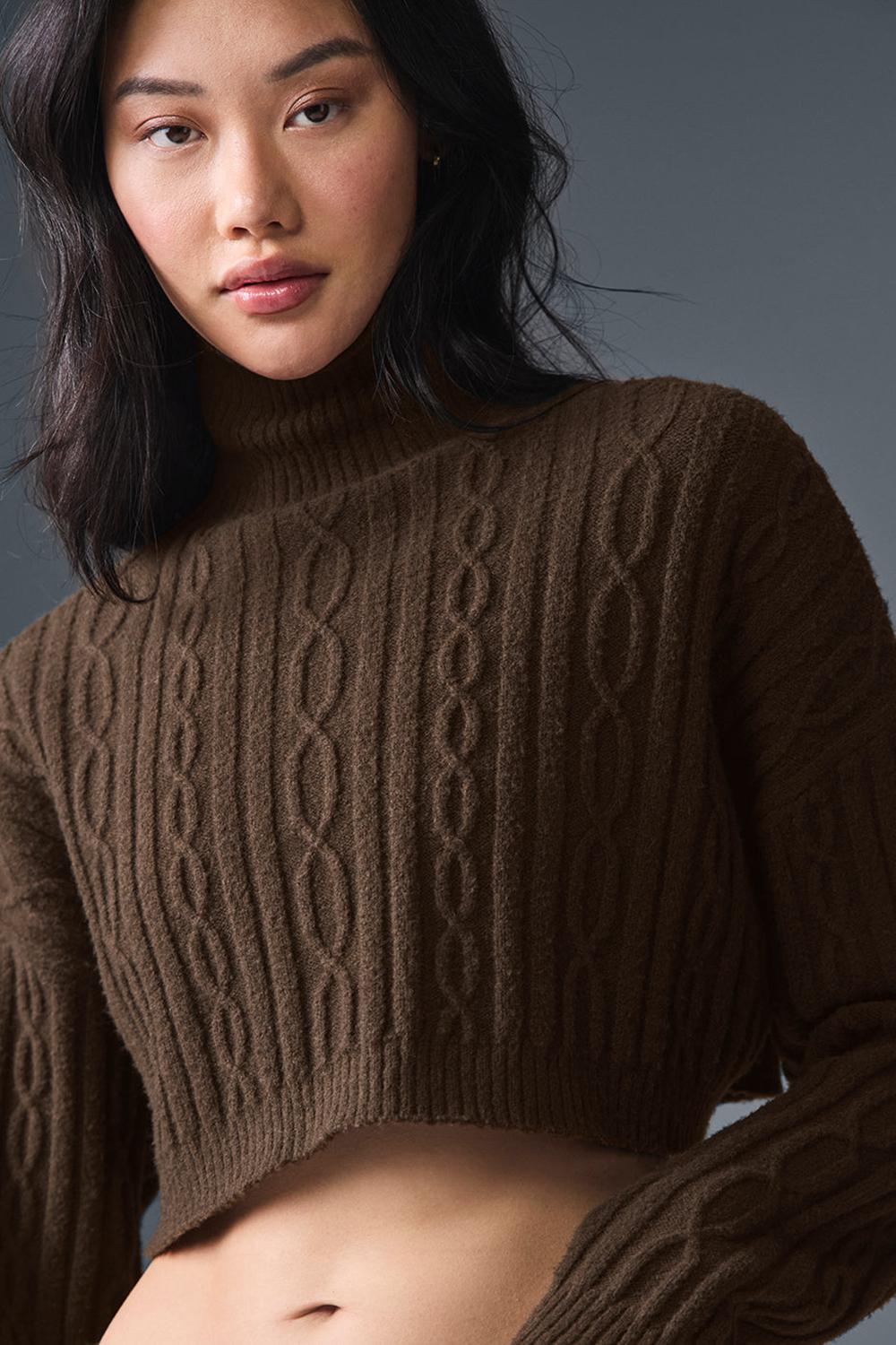 Alo Yoga Cable Knit Cropped Winter Bliss Turtleneck Naisten Pitkähihainen Espresso | Suomi  0246-LPBQI