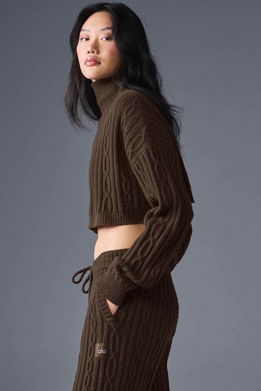 Alo Yoga Cable Knit Cropped Winter Bliss Turtleneck Naisten Pitkähihainen Espresso | Suomi  0246-LPBQI