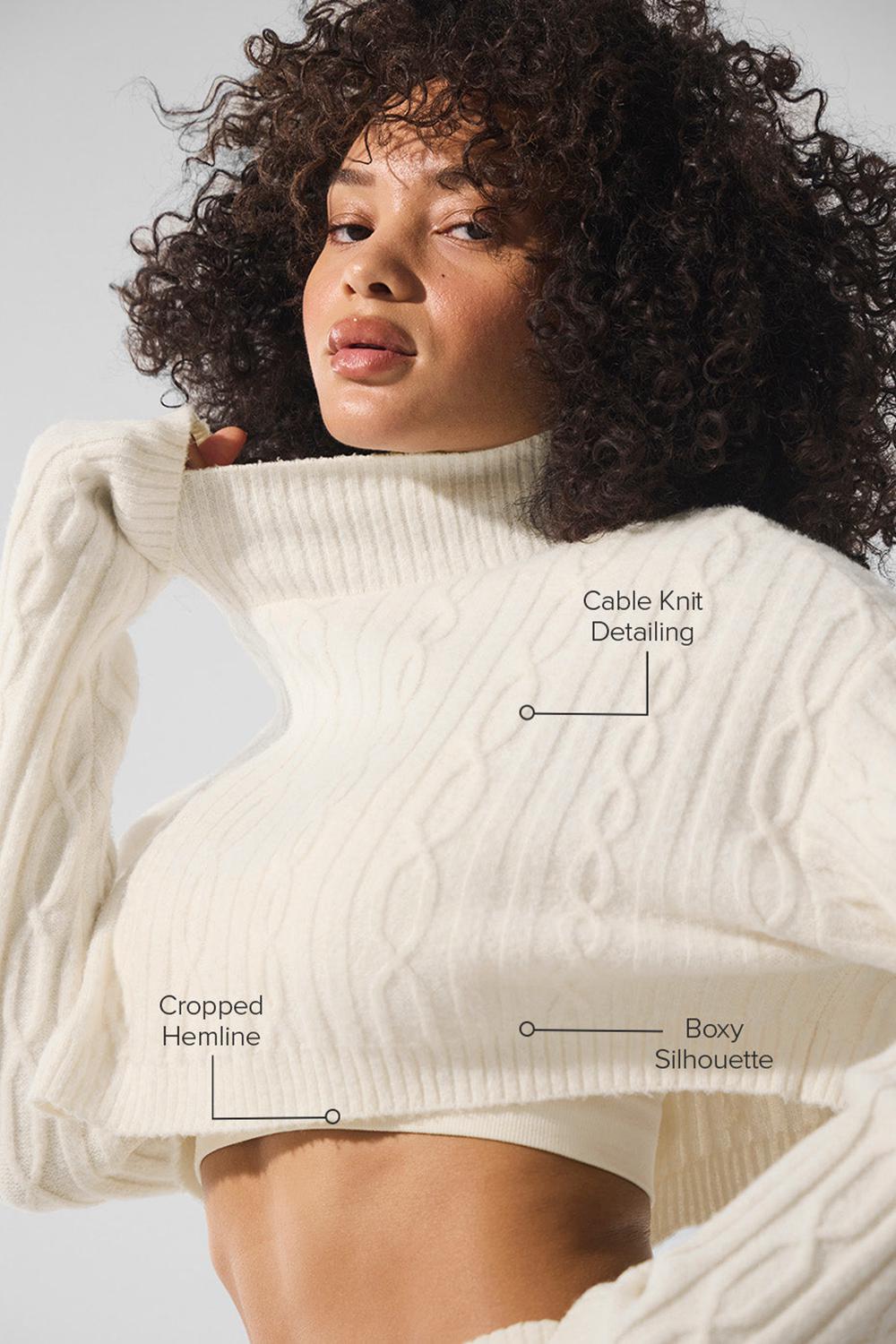 Alo Yoga Cable Knit Cropped Winter Bliss Turtleneck Naisten Pitkähihainen Ivory | Suomi  3104-FBZNY