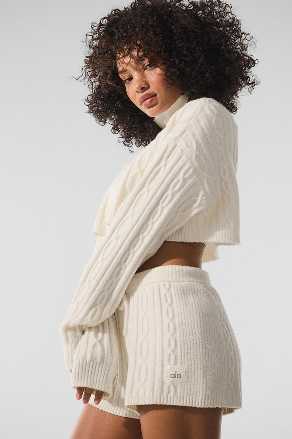 Alo Yoga Cable Knit Cropped Winter Bliss Turtleneck Naisten Pitkähihainen Ivory | Suomi  3104-FBZNY