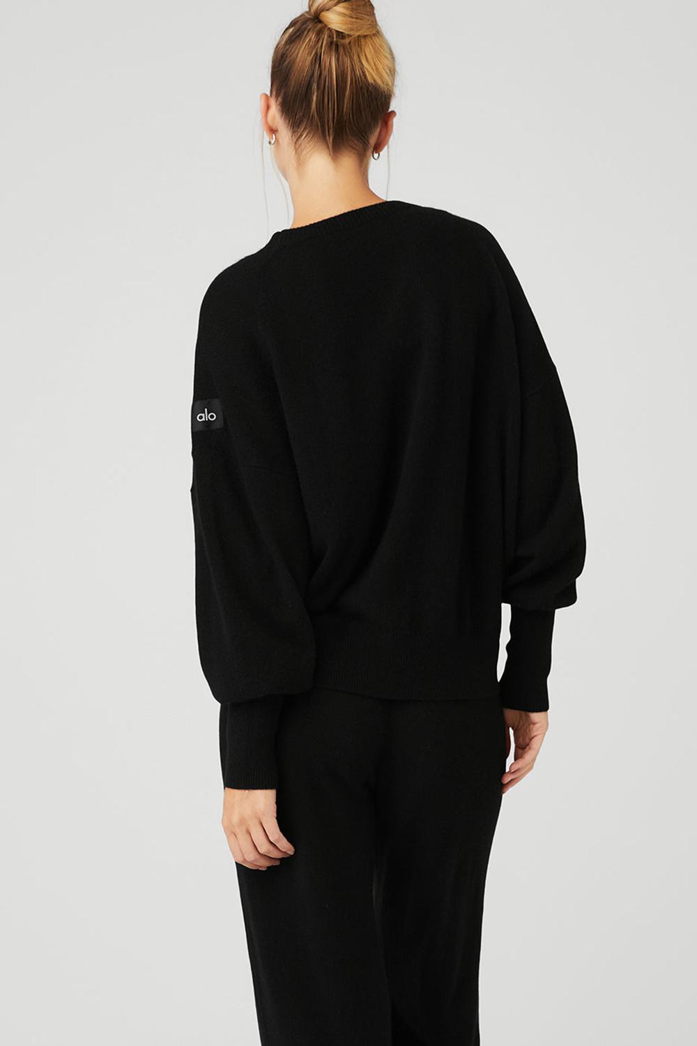 Alo Yoga Cashmere Jet Set Crew Naisten Puserot Mustat | Suomi  2653-YEMFT