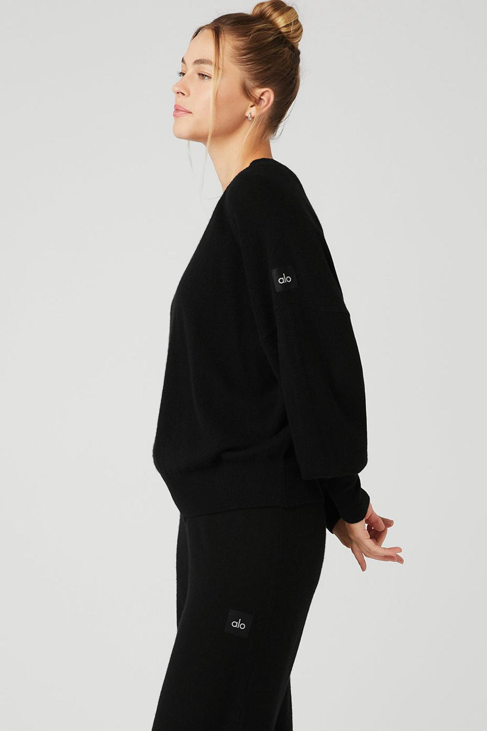 Alo Yoga Cashmere Jet Set Crew Naisten Puserot Mustat | Suomi  2653-YEMFT