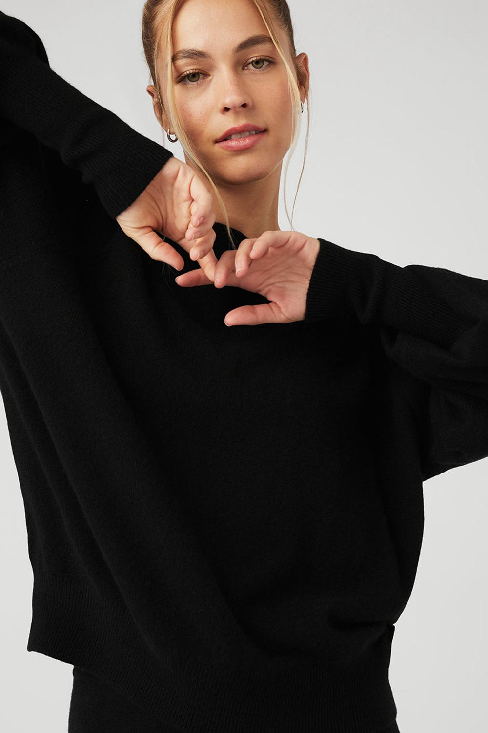 Alo Yoga Cashmere Jet Set Crew Naisten Puserot Mustat | Suomi  2653-YEMFT
