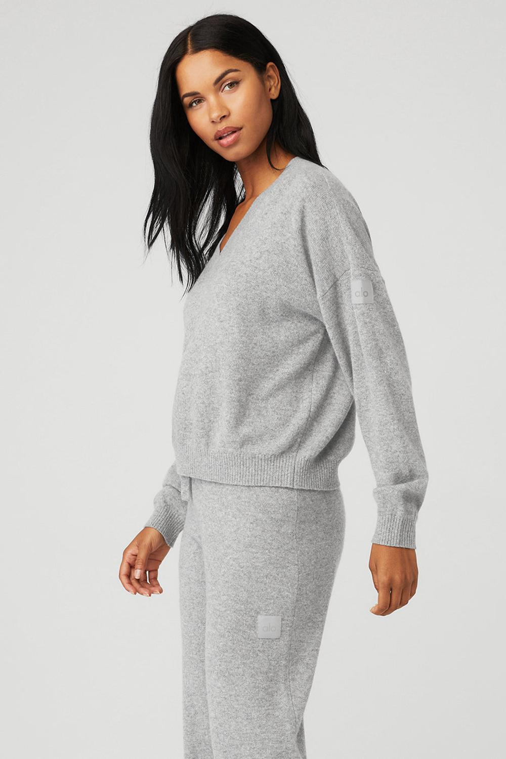 Alo Yoga Cashmere Jet Set V-Neck Naisten Villapusero Harmaat | Suomi  1672-QCLRU