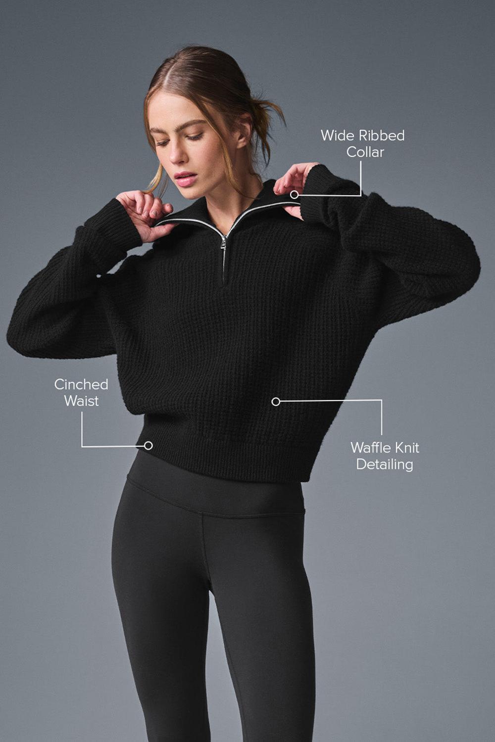 Alo Yoga Cashmere Plush Waffle 1/4 Zip Naisten Villapusero Mustat | Suomi  6349-BCAZY
