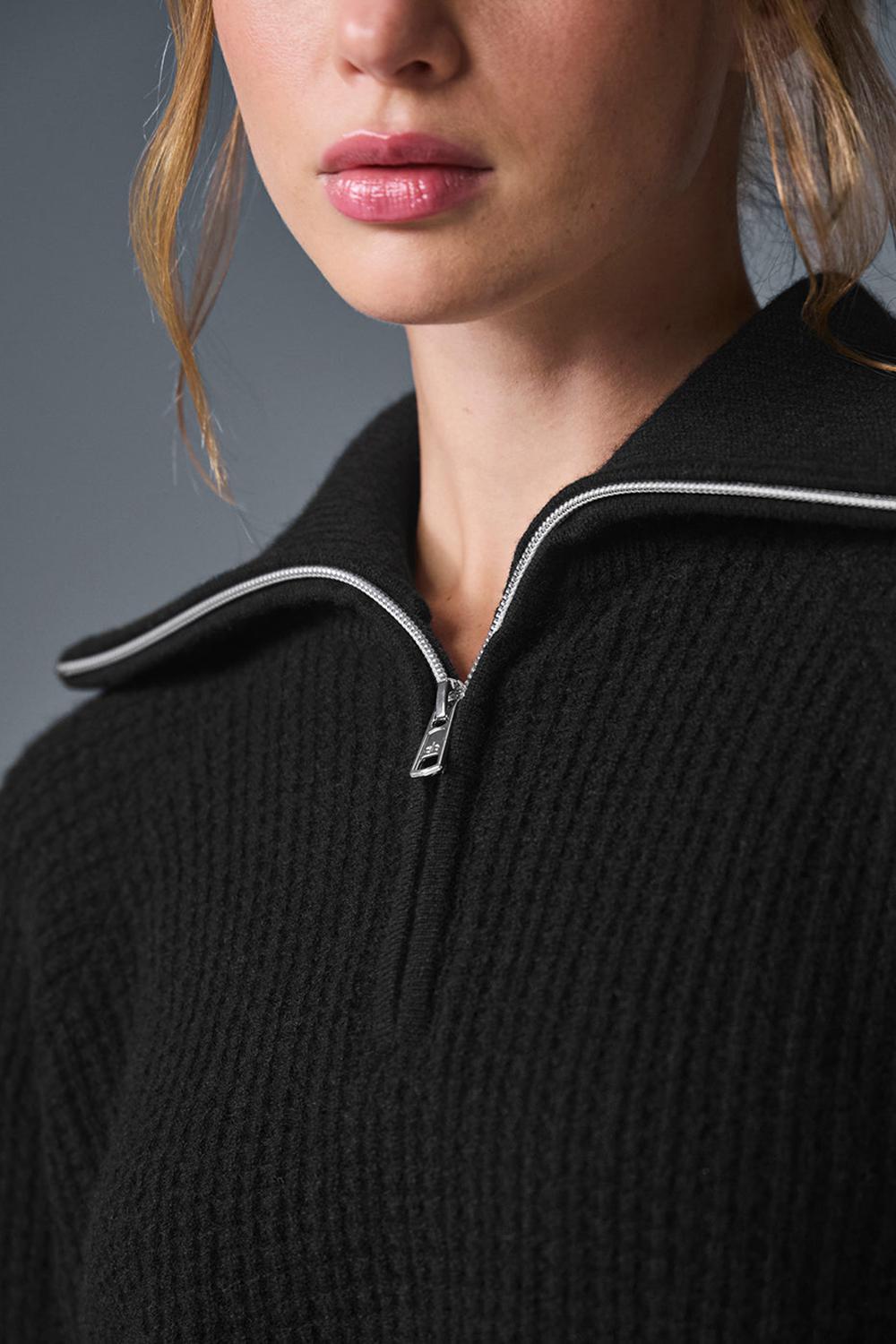 Alo Yoga Cashmere Plush Waffle 1/4 Zip Naisten Villapusero Mustat | Suomi  6349-BCAZY