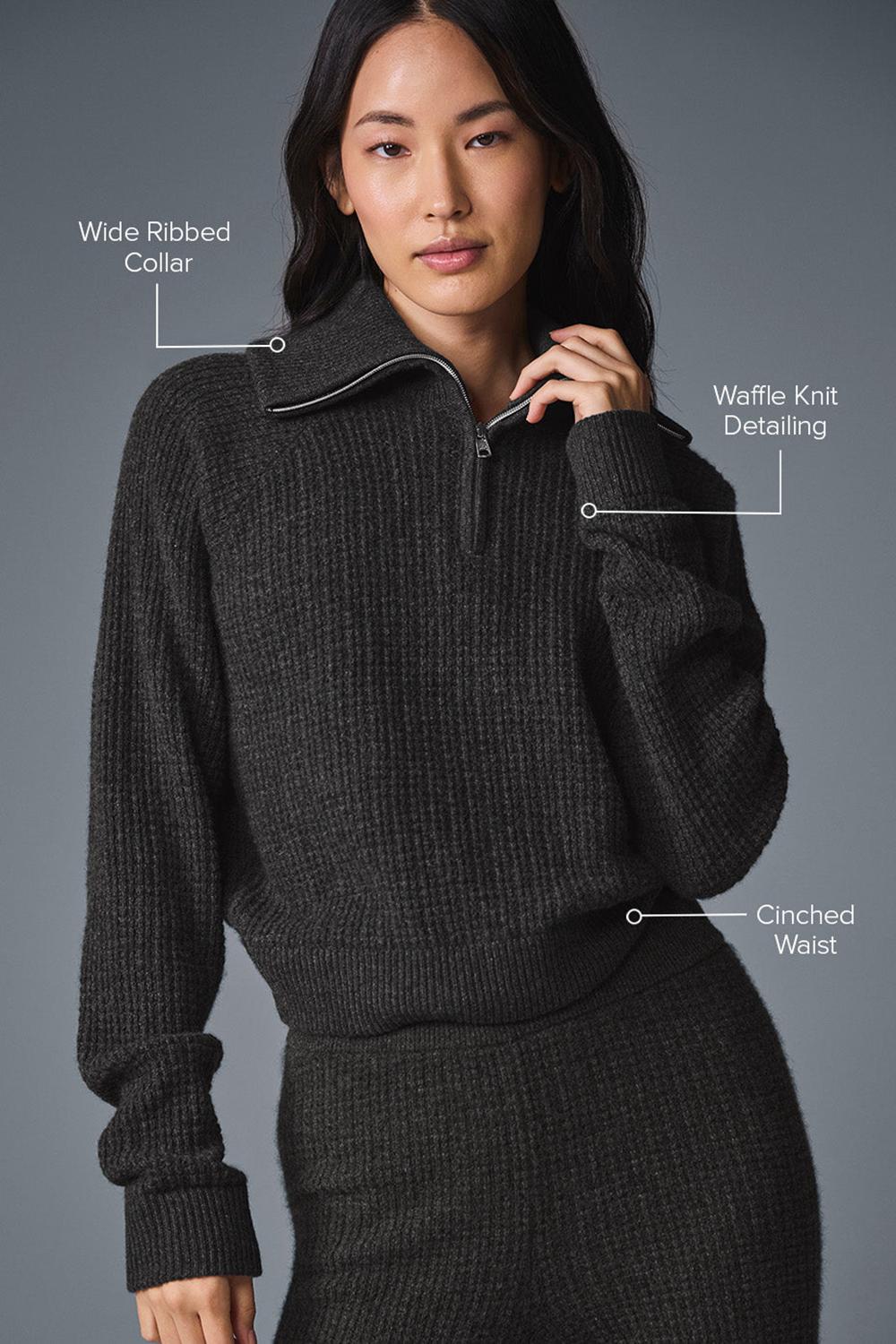 Alo Yoga Cashmere Plush Waffle 1/4 Zip Naisten Villapusero Tummanharmaat | Suomi  0574-NHQKB