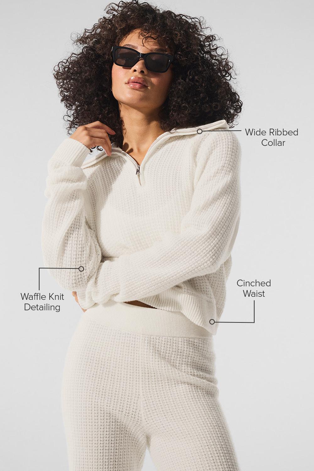 Alo Yoga Cashmere Plush Waffle 1/4 Zip Naisten Villapusero Ivory | Suomi  3968-ABIHN
