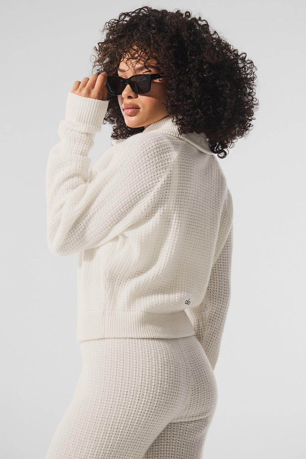 Alo Yoga Cashmere Plush Waffle 1/4 Zip Naisten Villapusero Ivory | Suomi  3968-ABIHN