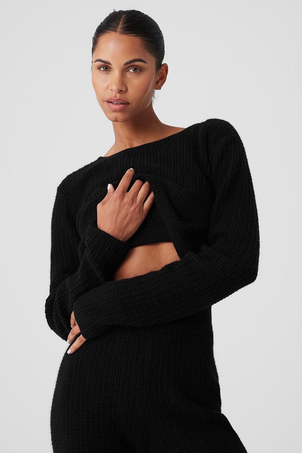 Alo Yoga Cashmere Plush Waffle Cropped Naisten Pitkähihainen Mustat | Suomi  5386-TVLYG