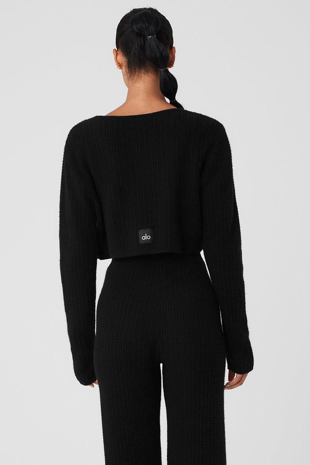 Alo Yoga Cashmere Plush Waffle Cropped Naisten Pitkähihainen Mustat | Suomi  5386-TVLYG