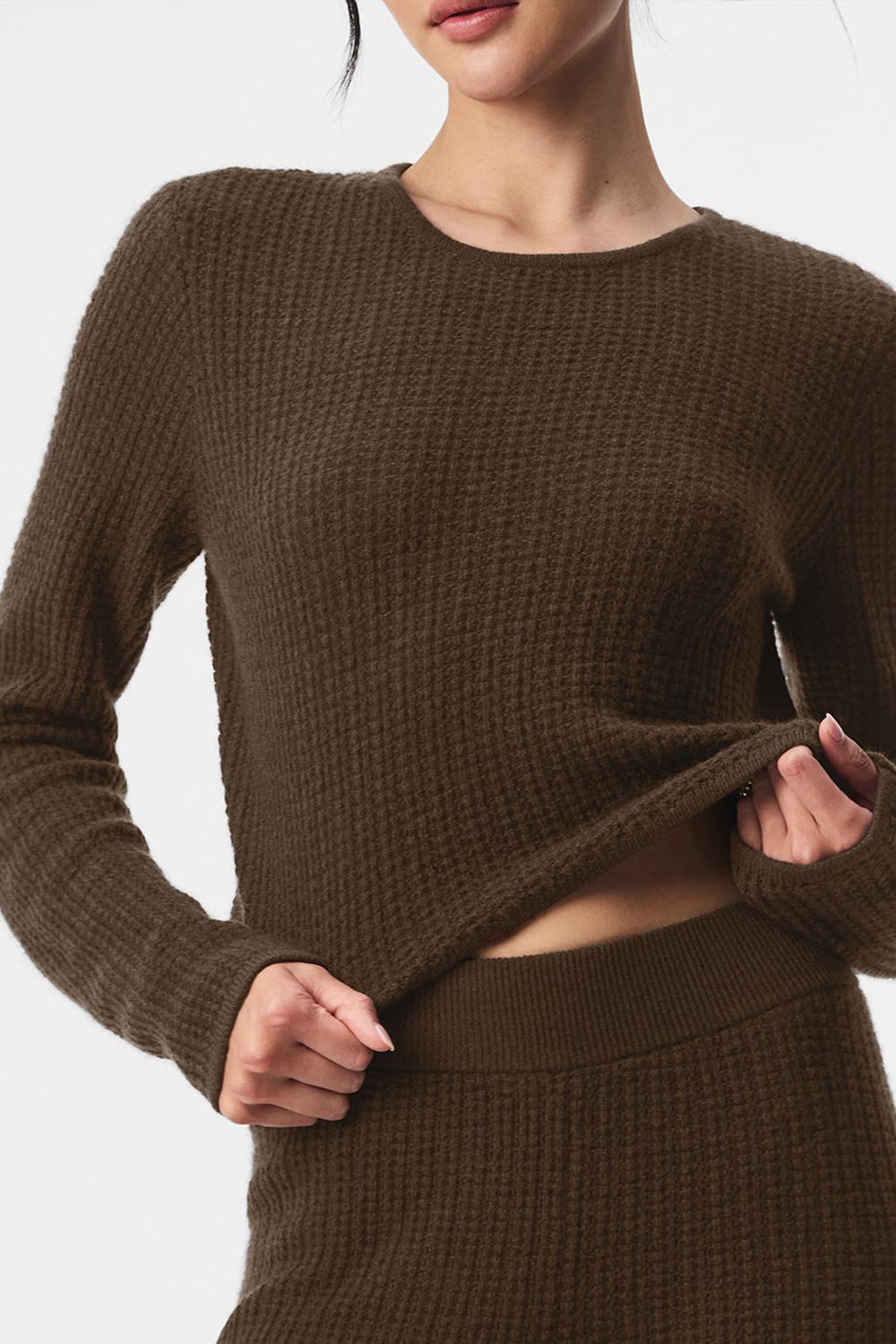 Alo Yoga Cashmere Plush Waffle Cropped Naisten Pitkähihainen Espresso | Suomi  3817-CMWHV