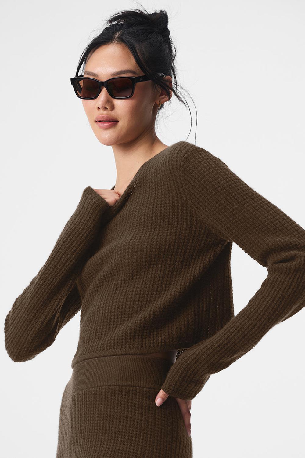 Alo Yoga Cashmere Plush Waffle Cropped Naisten Pitkähihainen Espresso | Suomi  3817-CMWHV