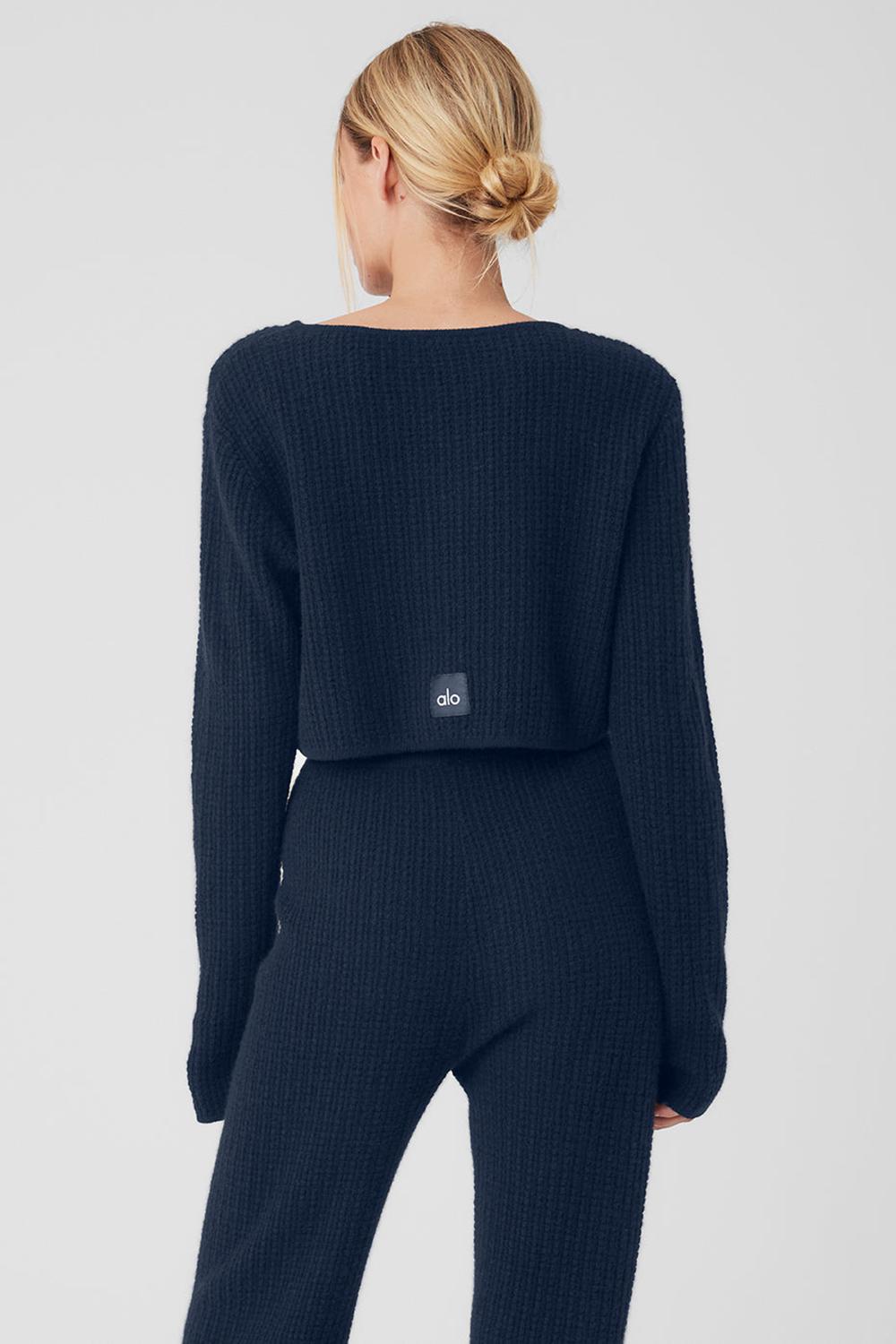 Alo Yoga Cashmere Plush Waffle Cropped Naisten Pitkähihainen Laivastonsininen | Suomi  0891-HZDGX