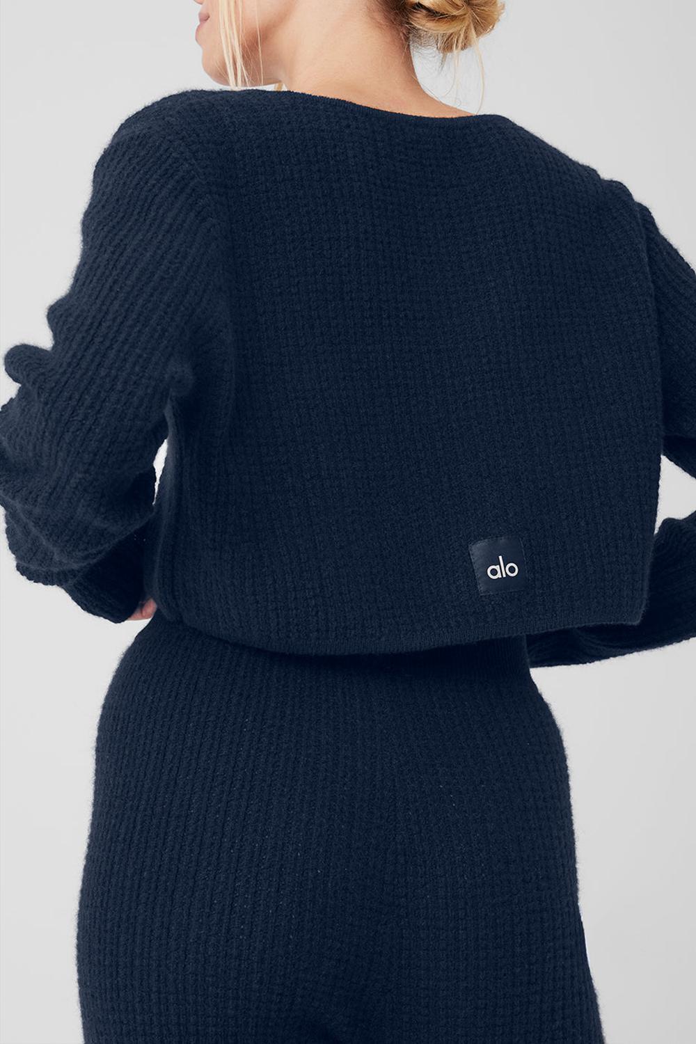 Alo Yoga Cashmere Plush Waffle Cropped Naisten Pitkähihainen Laivastonsininen | Suomi  0891-HZDGX