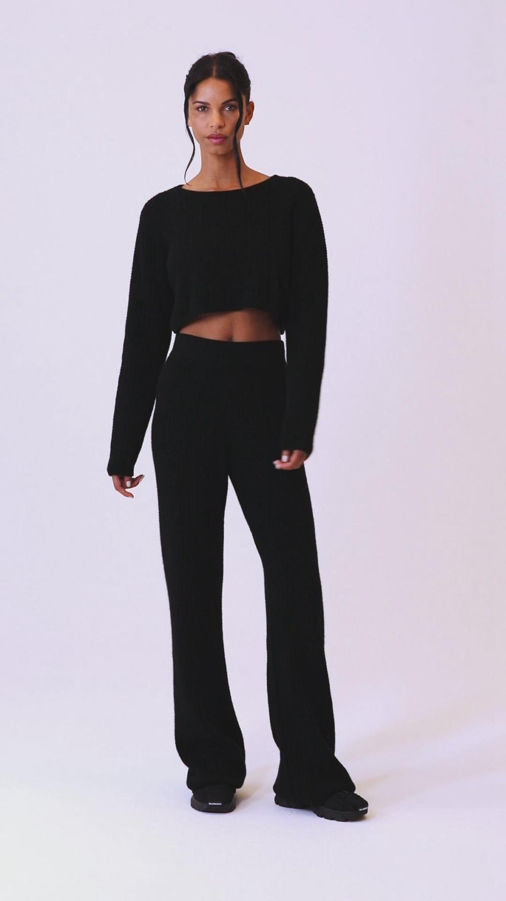 Alo Yoga Cashmere Plush Waffle Cropped Naisten Pitkähihainen Laivastonsininen | Suomi  0891-HZDGX