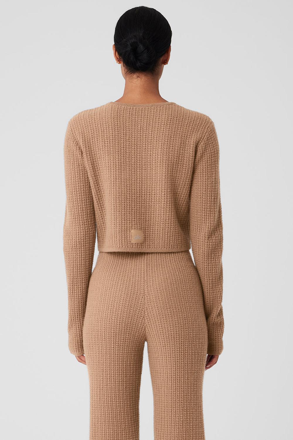 Alo Yoga Cashmere Plush Waffle Cropped Naisten Pitkähihainen Toasted Almond | Suomi  8097-YXNTU