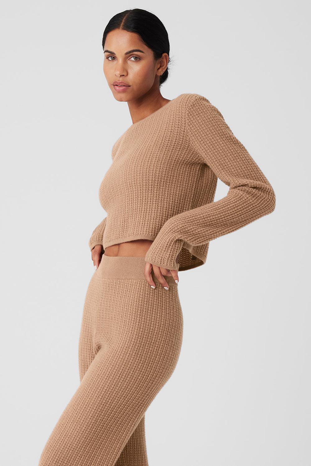 Alo Yoga Cashmere Plush Waffle Cropped Naisten Pitkähihainen Toasted Almond | Suomi  8097-YXNTU
