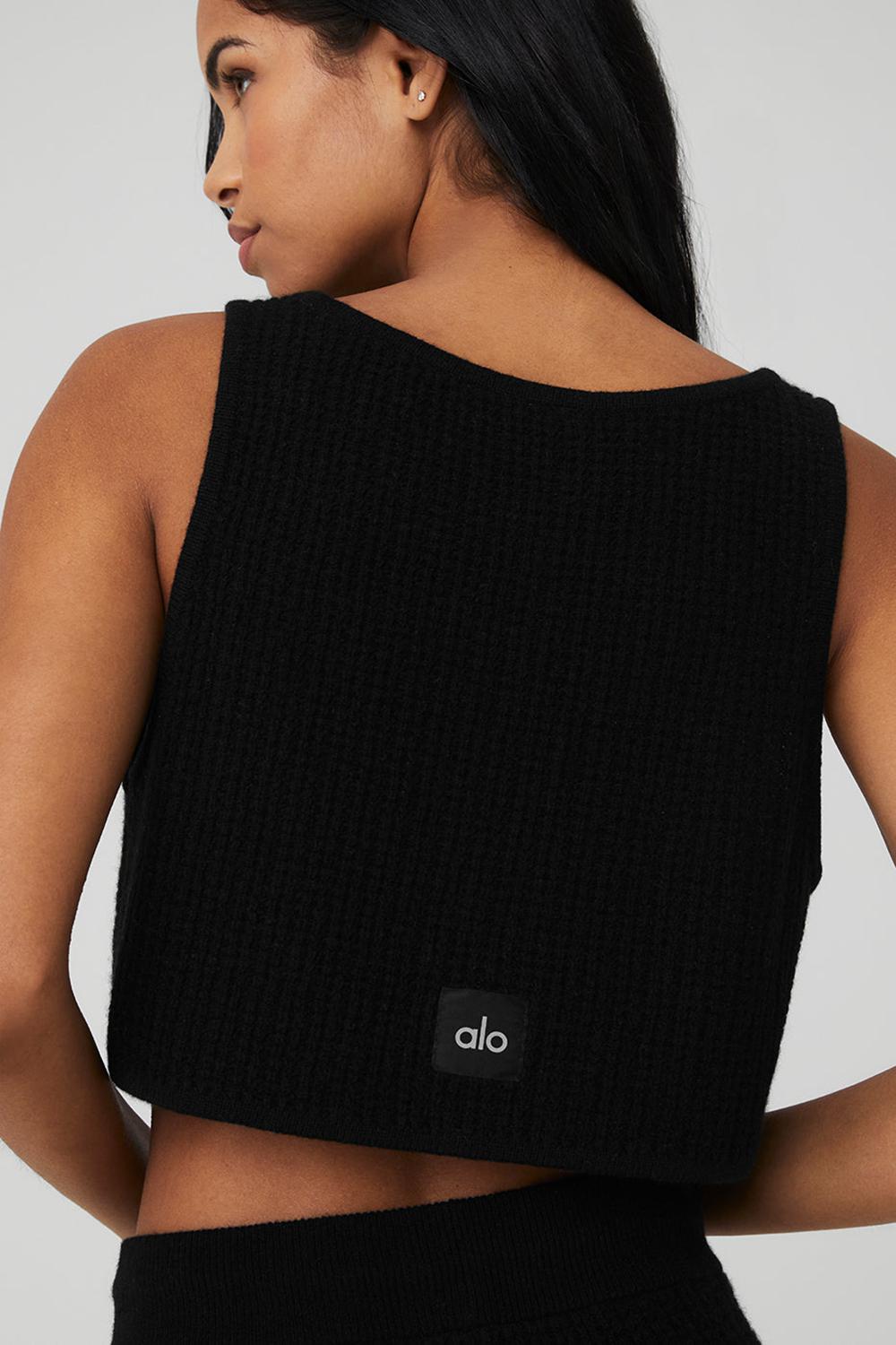 Alo Yoga Cashmere Plush Waffle Cropped Naisten Juoksupaidat Mustat | Suomi  2495-IAMSV