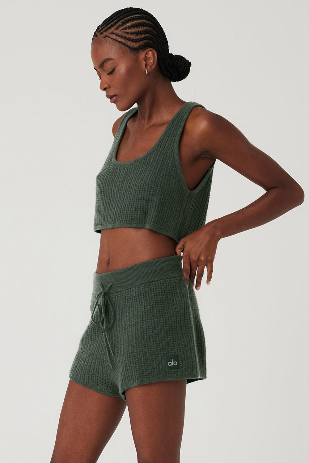 Alo Yoga Cashmere Plush Waffle Cropped Naisten Juoksupaidat Tumman | Suomi  4053-FQCOX