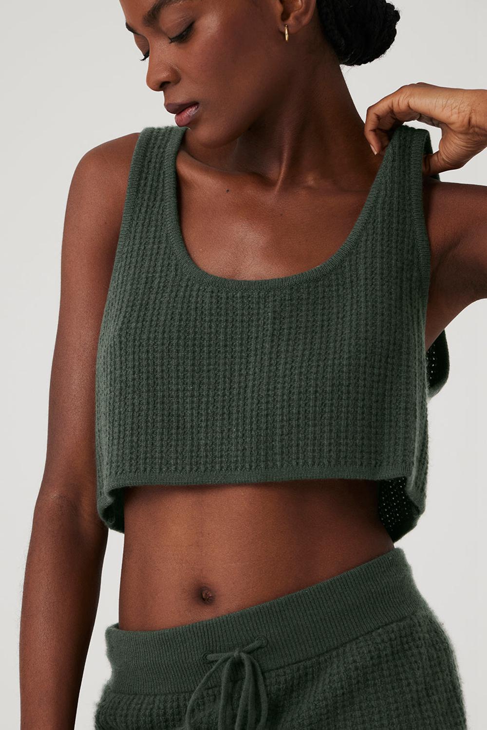 Alo Yoga Cashmere Plush Waffle Cropped Naisten Juoksupaidat Tumman | Suomi  4053-FQCOX