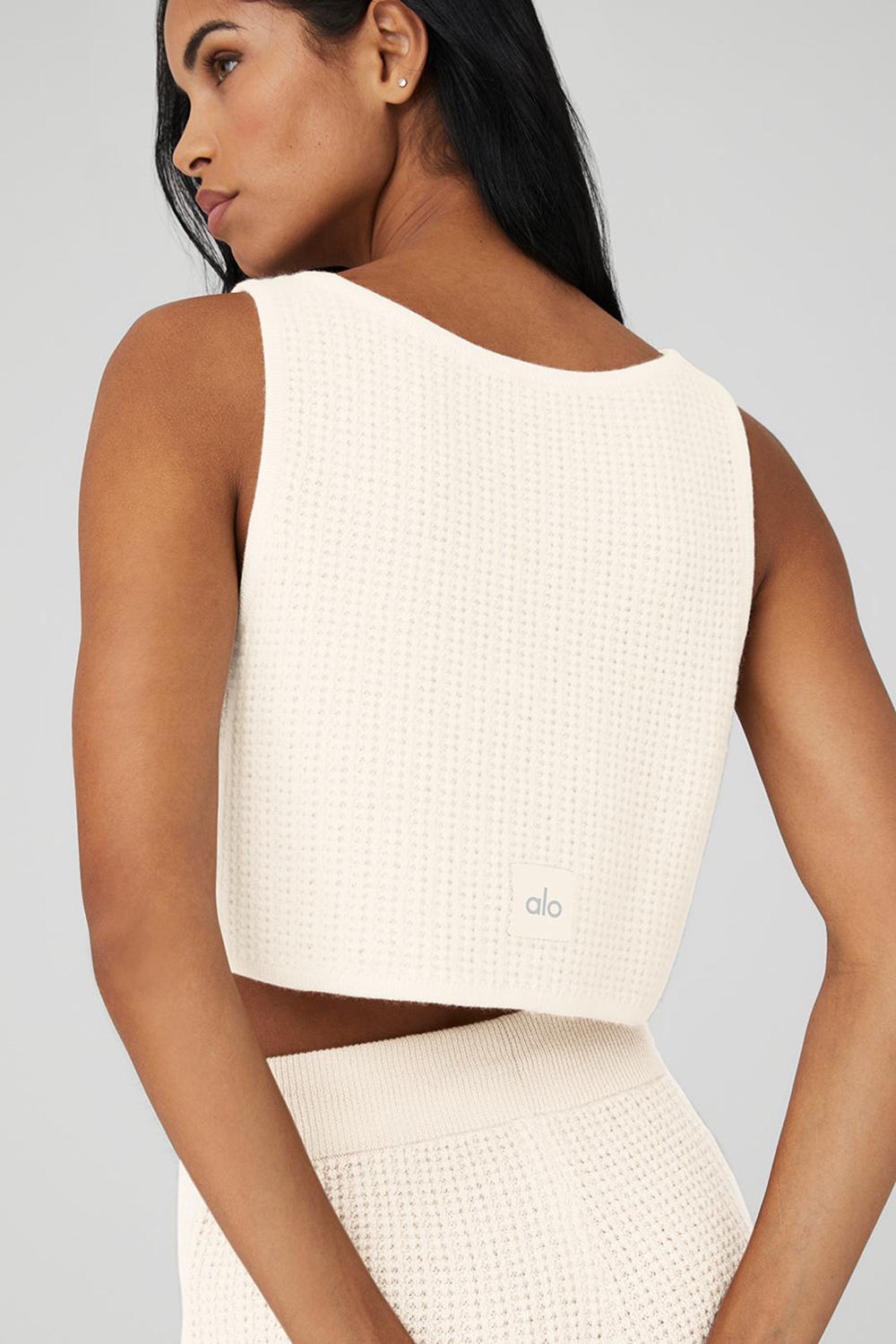 Alo Yoga Cashmere Plush Waffle Cropped Naisten Juoksupaidat Ivory | Suomi  8207-BWNDK