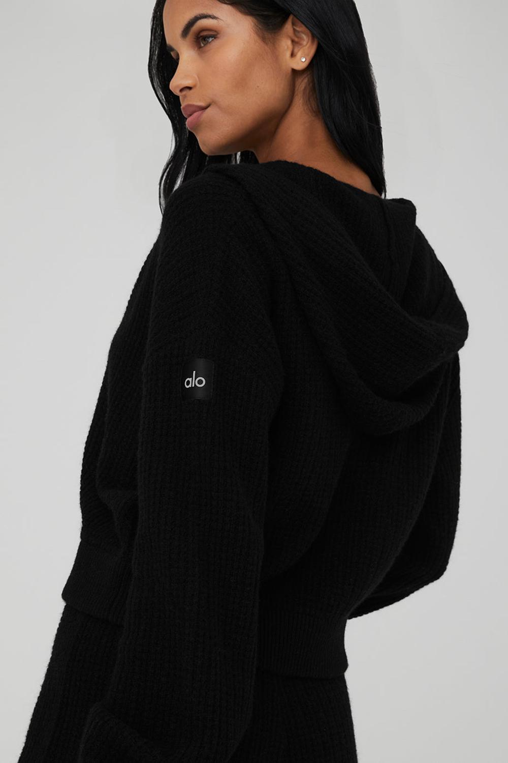 Alo Yoga Cashmere Plush Waffle Full Zip Naisten Huppari Mustat | Suomi  6510-ORGAU