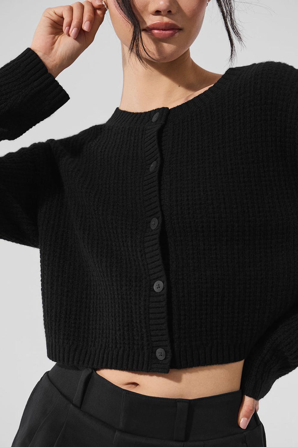Alo Yoga Cashmere Plush Waffle Naisten Neuletakki Mustat | Suomi  3841-LDYHS