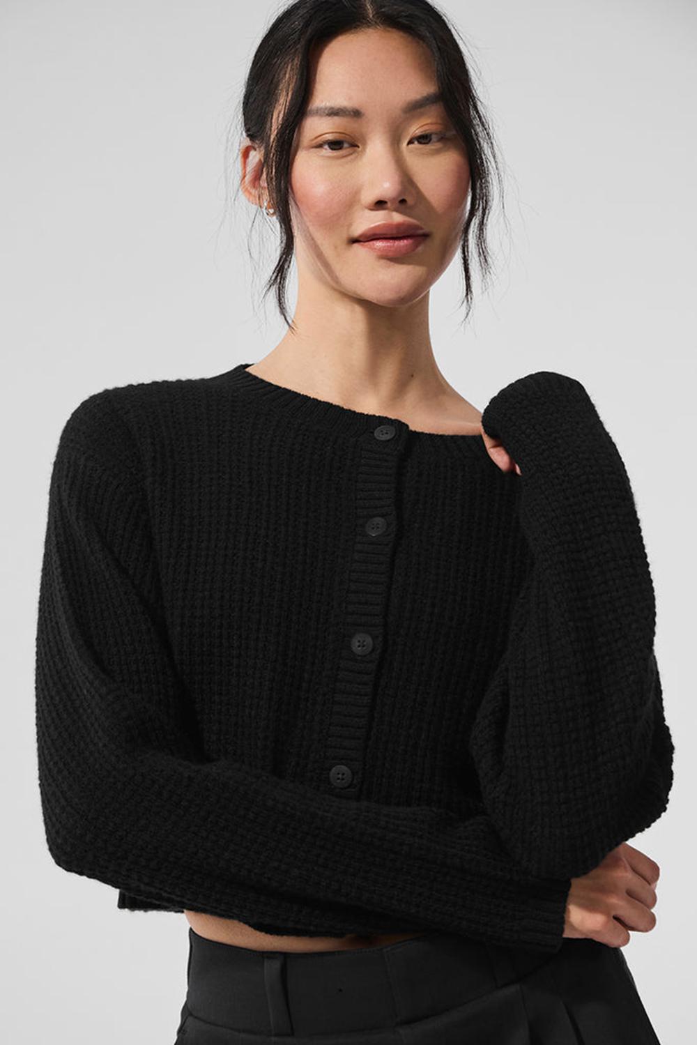 Alo Yoga Cashmere Plush Waffle Naisten Neuletakki Mustat | Suomi  3841-LDYHS