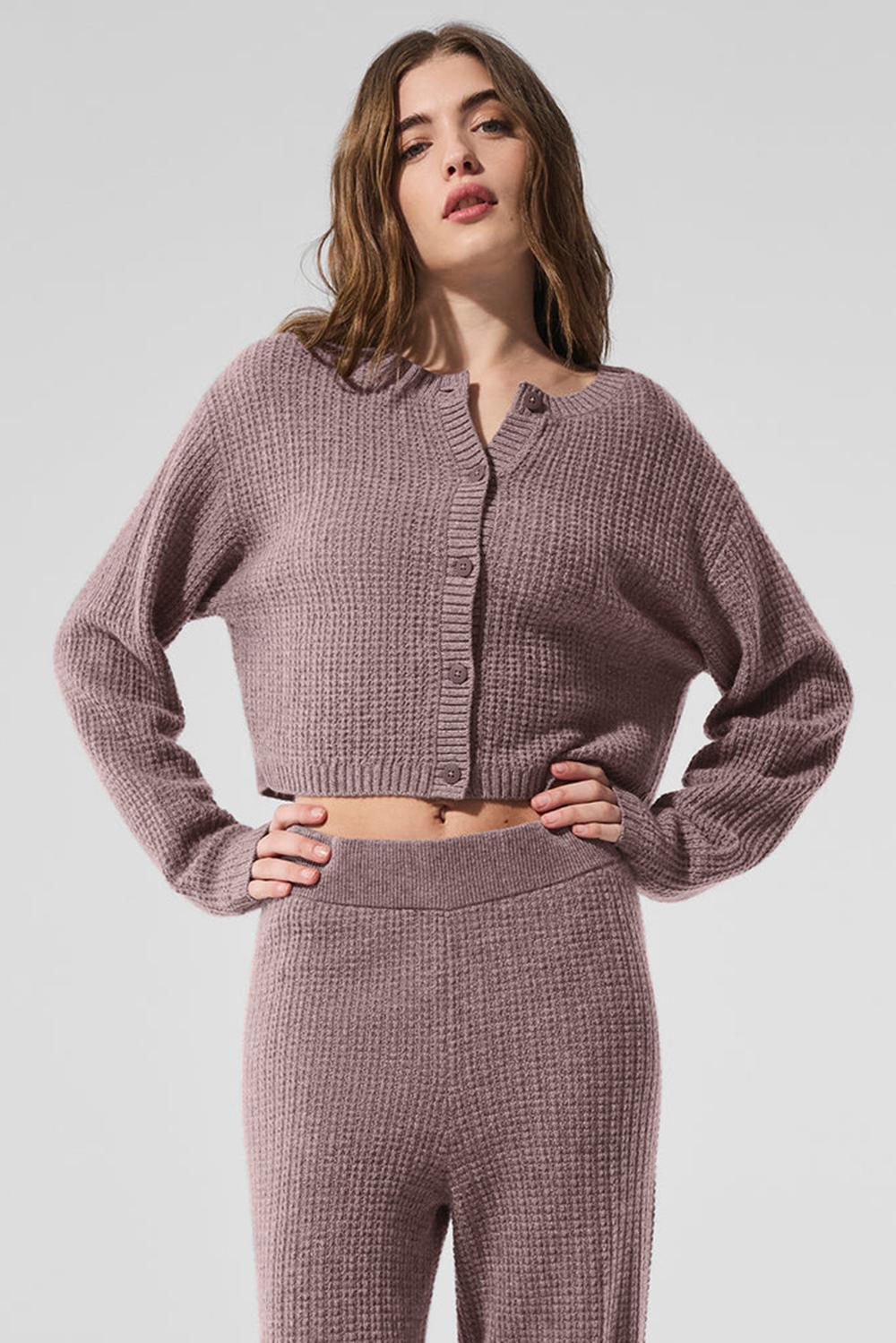 Alo Yoga Cashmere Plush Waffle Naisten Neuletakki Mushroom Heather | Suomi  8359-PUKVW