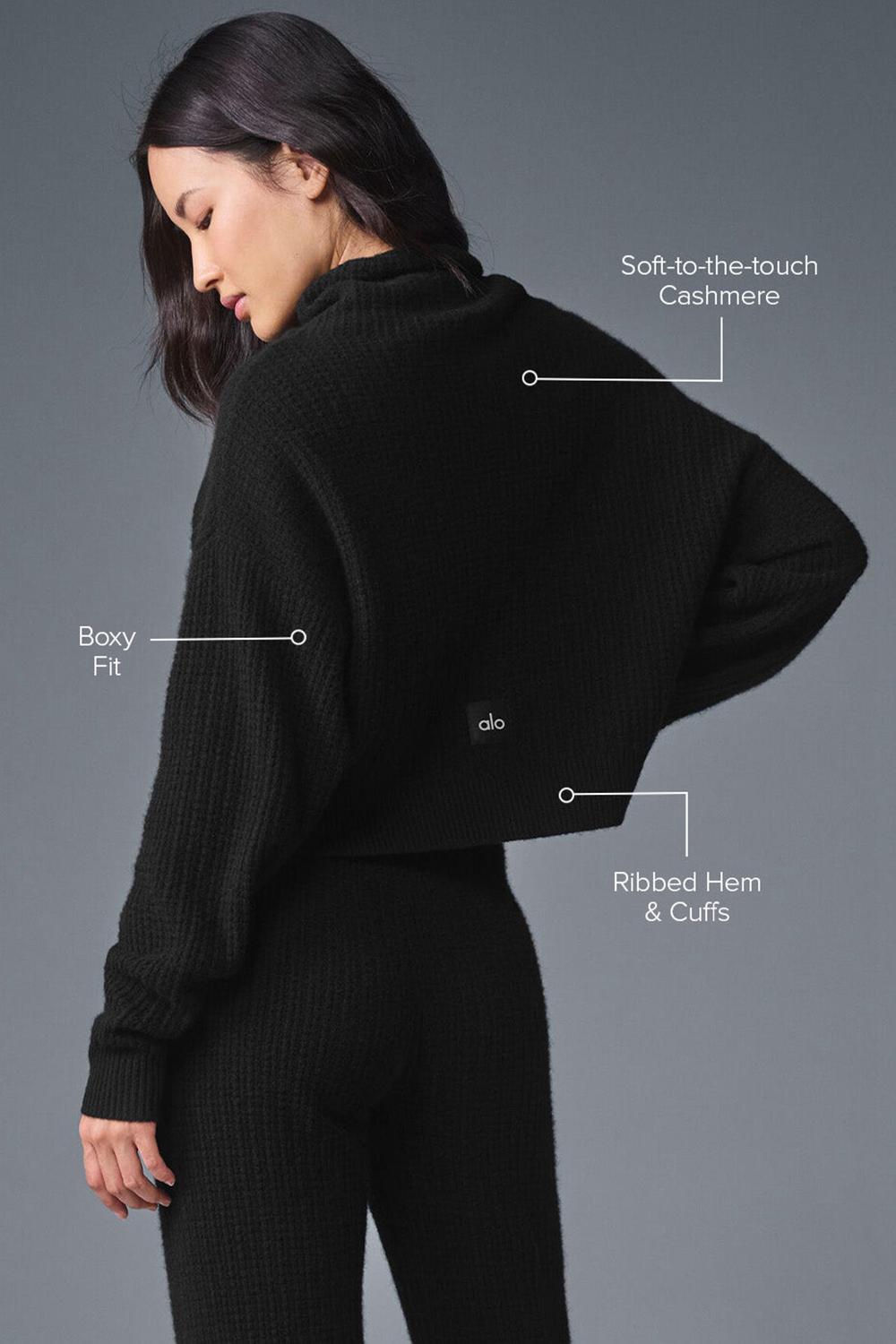 Alo Yoga Cashmere Plush Waffle Turtleneck Naisten Villapusero Mustat | Suomi  6208-DNWVL