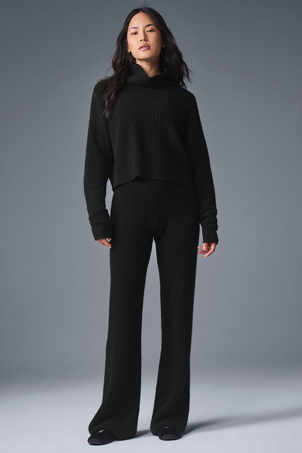 Alo Yoga Cashmere Plush Waffle Turtleneck Naisten Villapusero Mustat | Suomi  6208-DNWVL