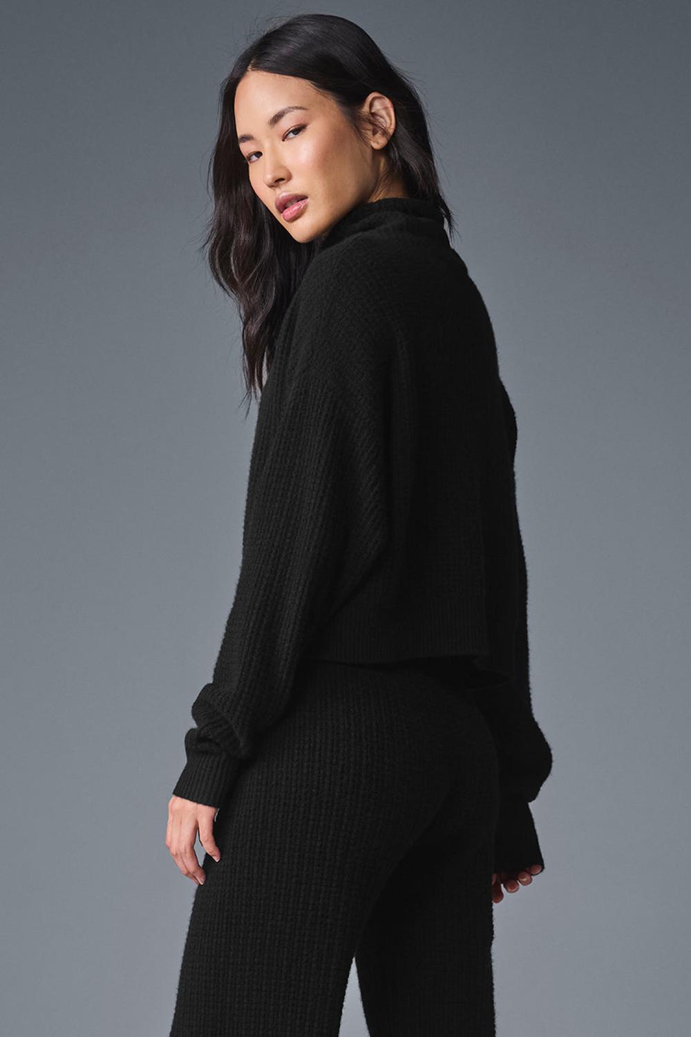 Alo Yoga Cashmere Plush Waffle Turtleneck Naisten Villapusero Mustat | Suomi  6208-DNWVL